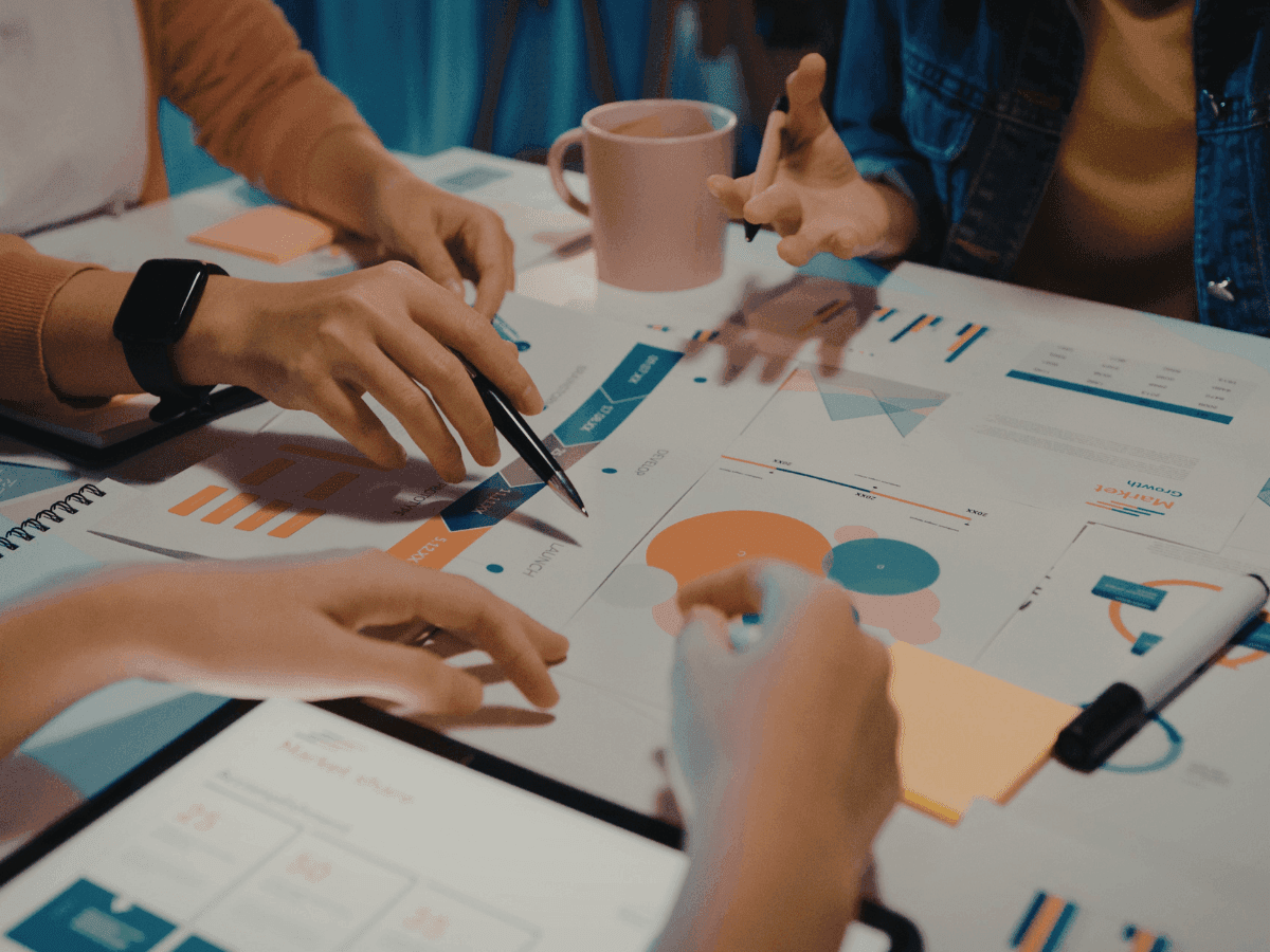 Premium branding and business consulting portfolio image in Mauritius showing strategy documents and brand planning session