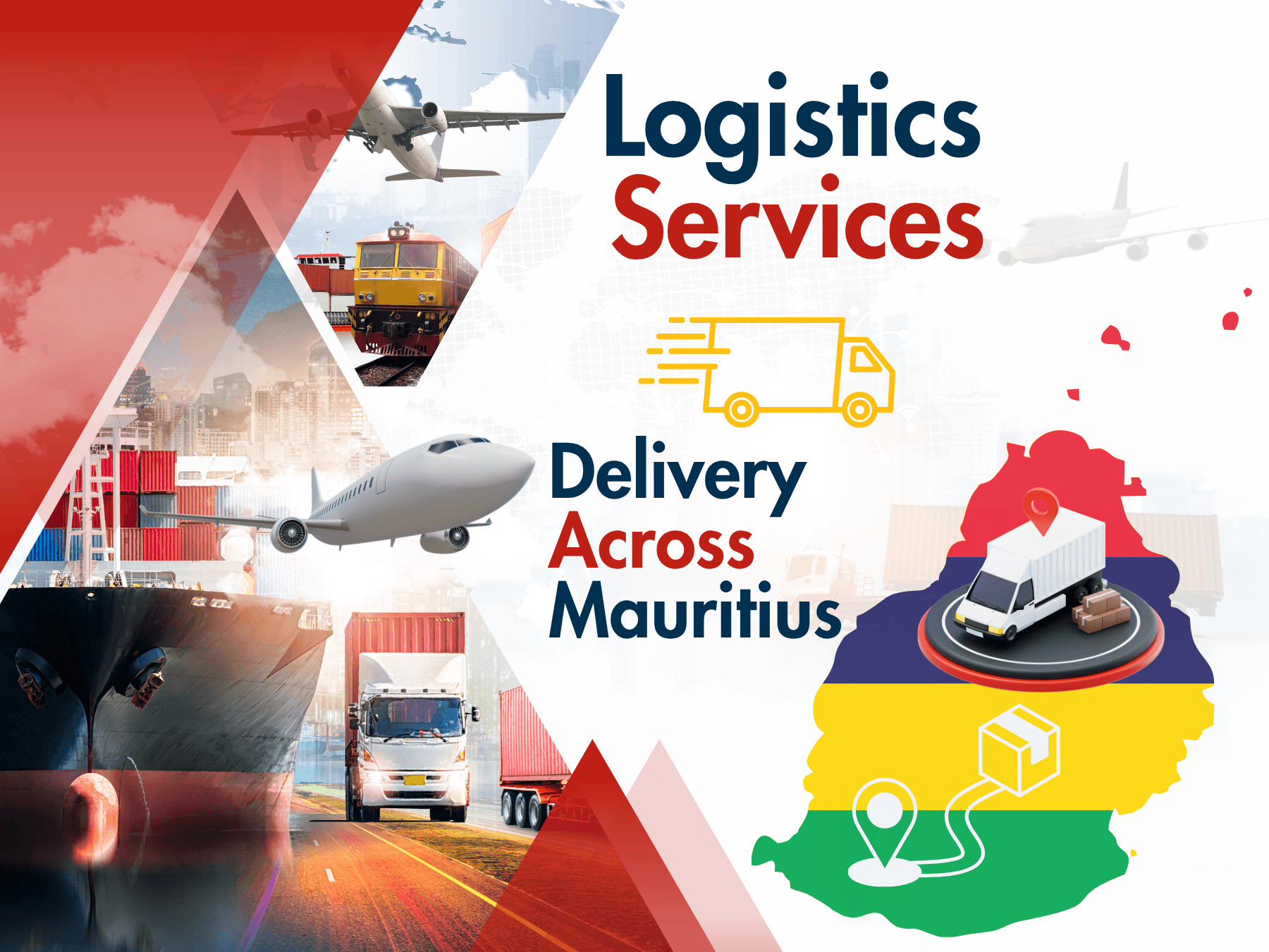 Premium logistics solutions image for MoBiz.mu in Mauritius showing import export, delivery, and operational business support
