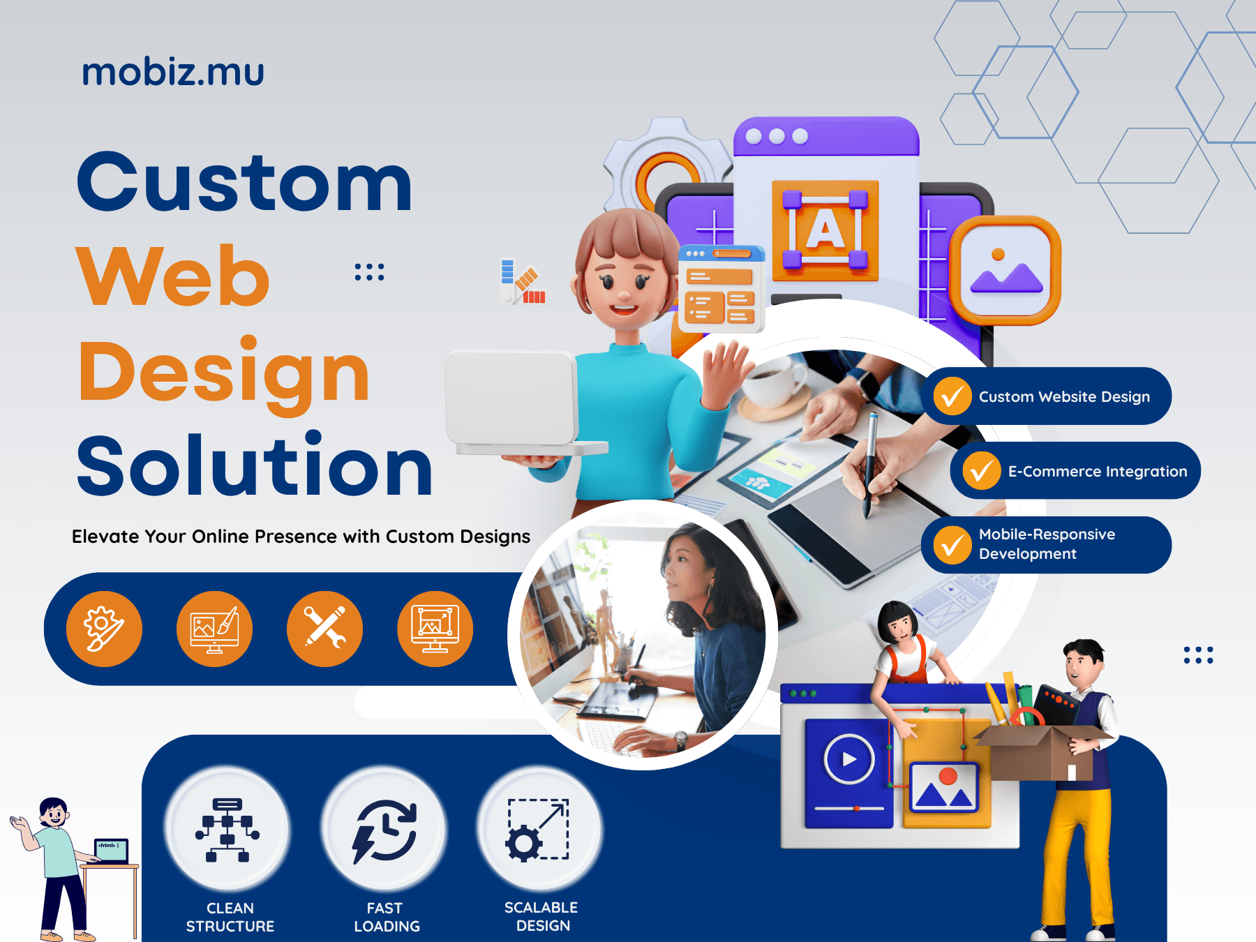 Premium website design and development service image for MoBiz.mu in Mauritius showing a luxury digital business presentation